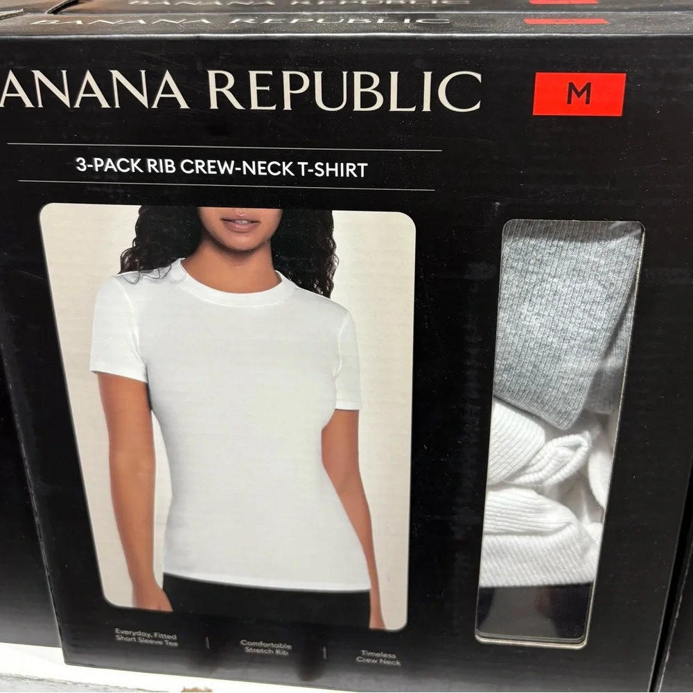 Banana Republic White Ribbed Crew-Neck T-Shirt Pack - Picture 1 of 1